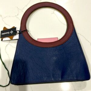NWT Soruka Honey Round Handle Purse, blue/yellow. Description below.